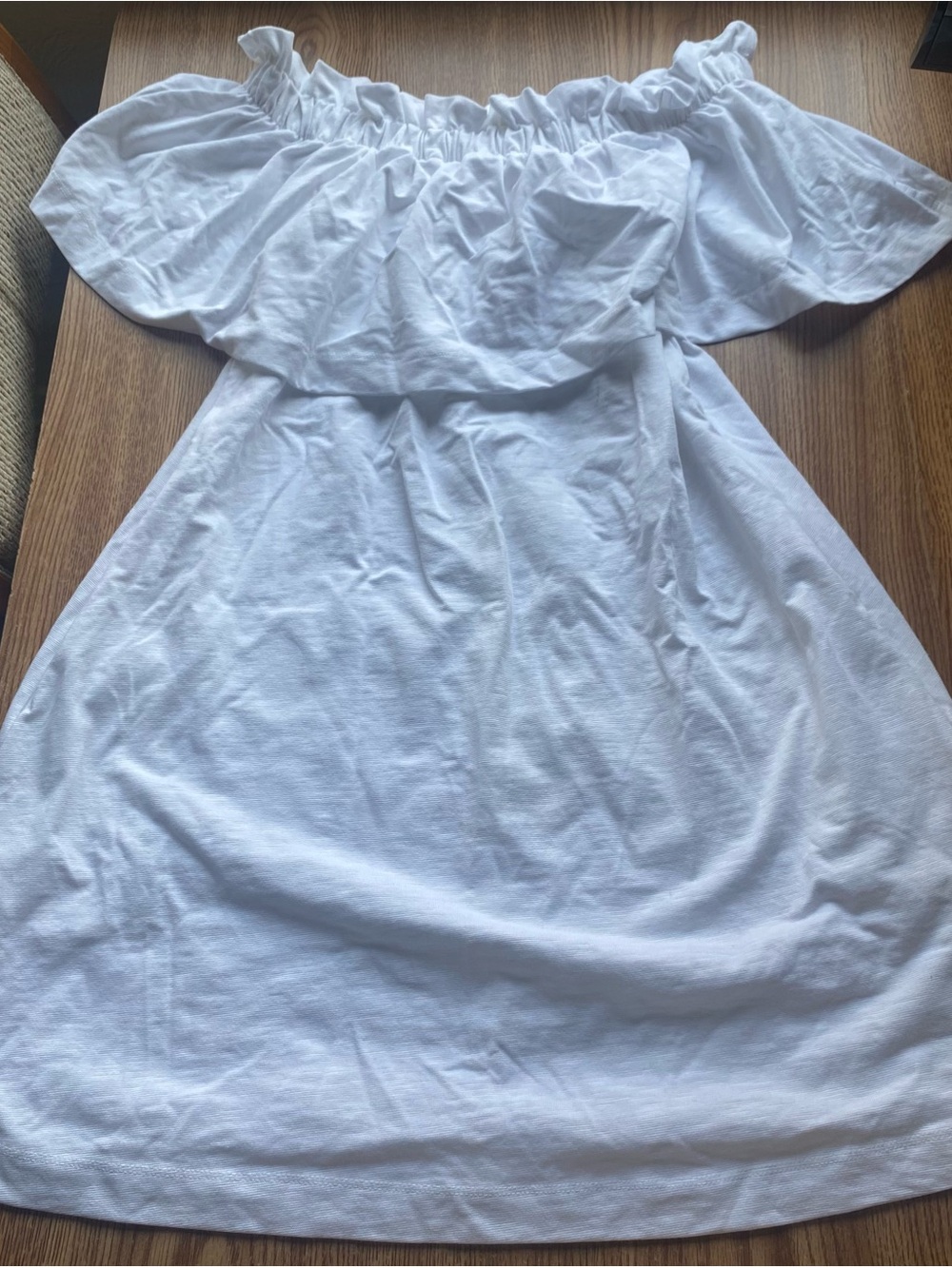 H&M White Off-The-Shoulder Ruffle Mini Dress Size S (Fits M/L)